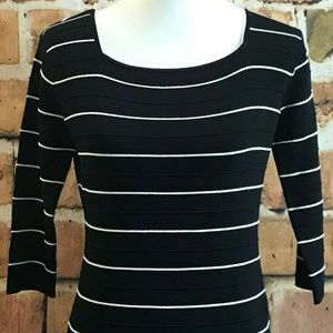 Joseph A. Black Stripe 3/4 Sleeve Sweater, Size M